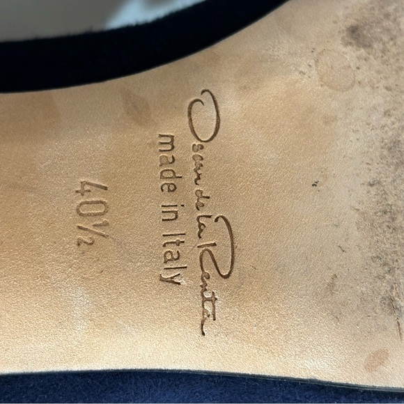 OSCAR DE LA RENTA Sz 40.5 EU Kitten Heels Pointy Toe Scallop Top Bow Pumps Shoes - Picture 10 of 10